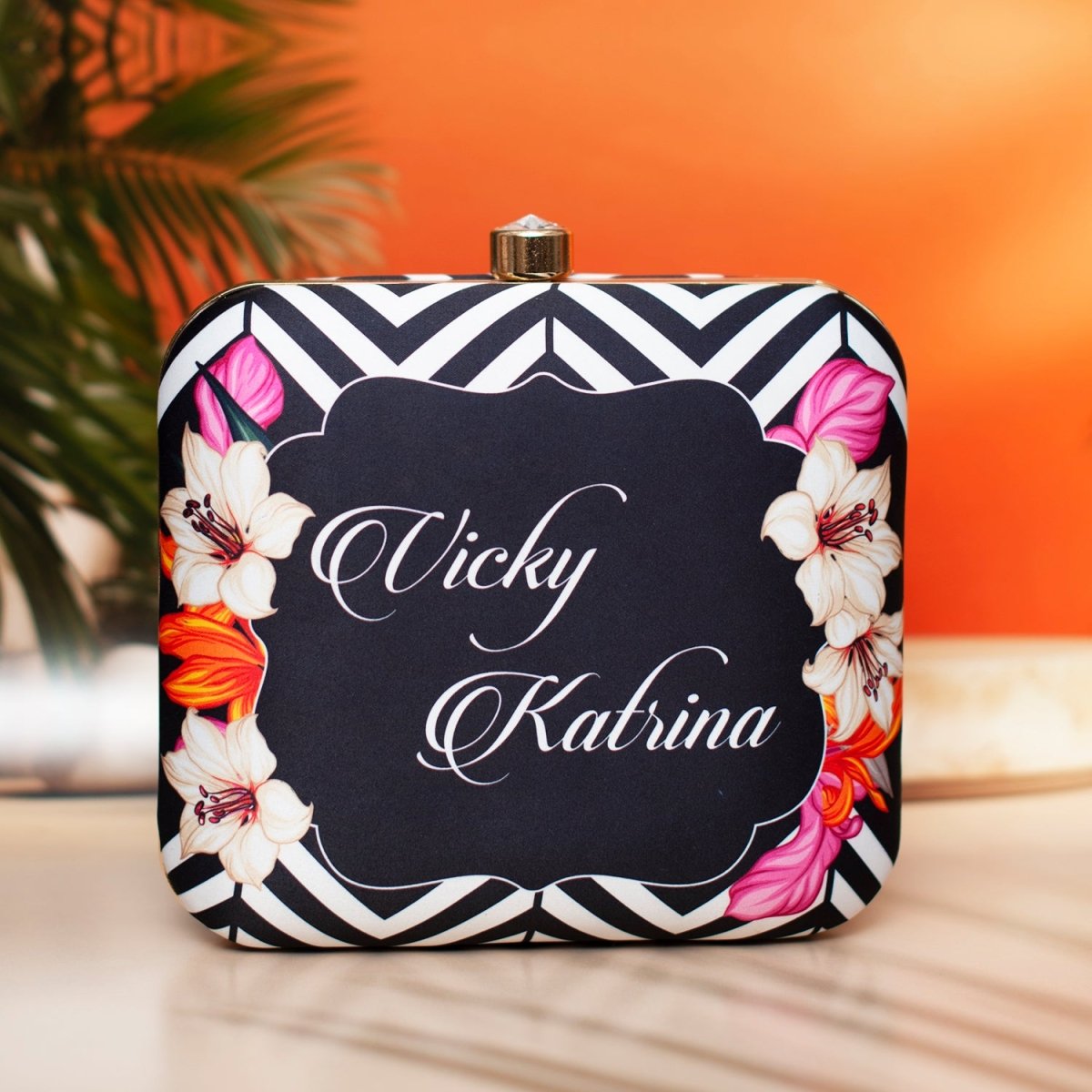 Black and White Floral Customized Clutch