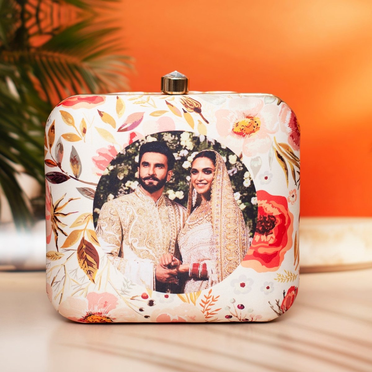 Artklim White Based Floral Printed Customized Clutch