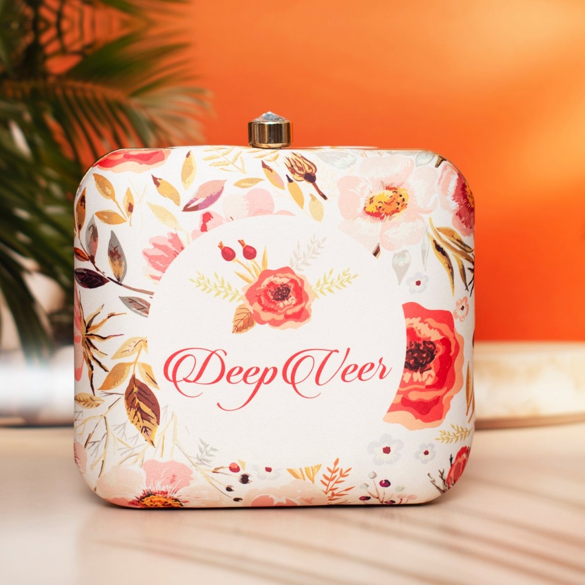 Artklim White Based Floral Printed Customized Clutch