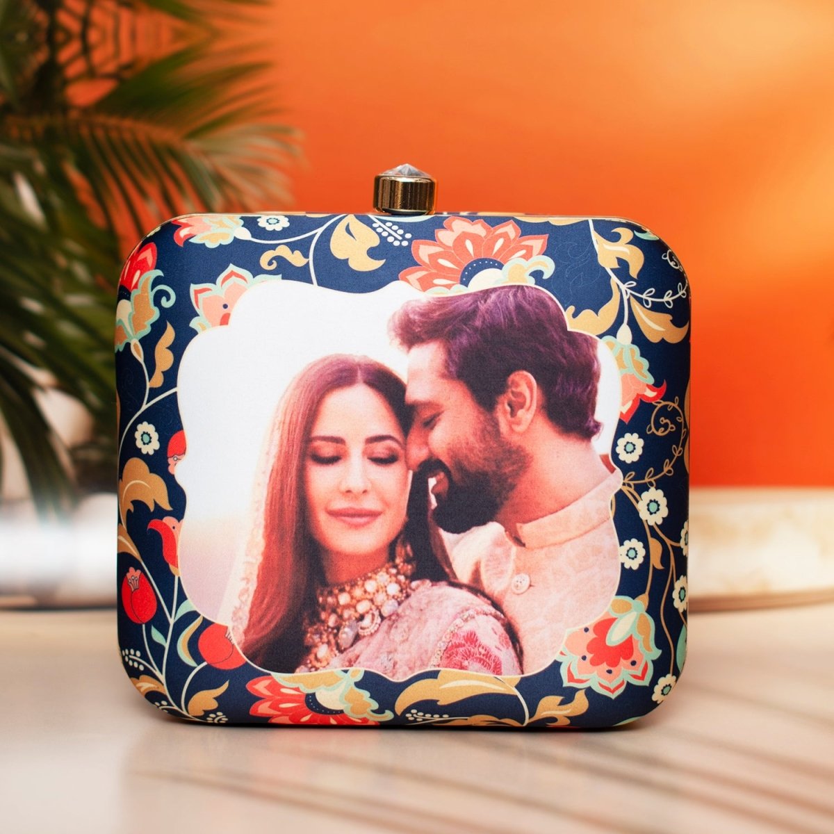 Navy Blue Base Floral Customized Clutch