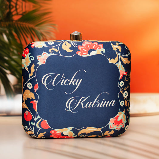 Navy Blue Base Floral Customized Clutch