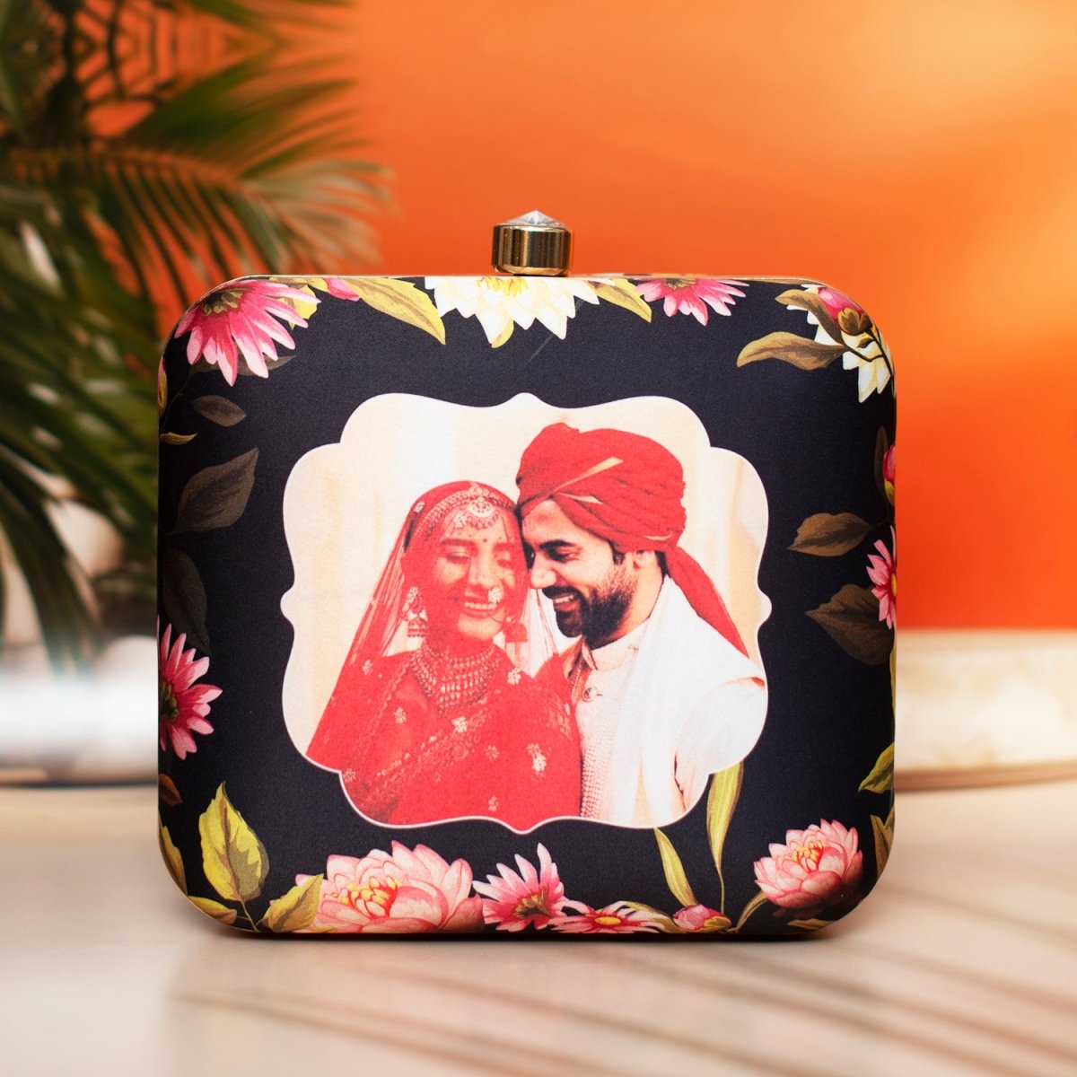 Artklim Black  Based Floral Printed Customized Clutch