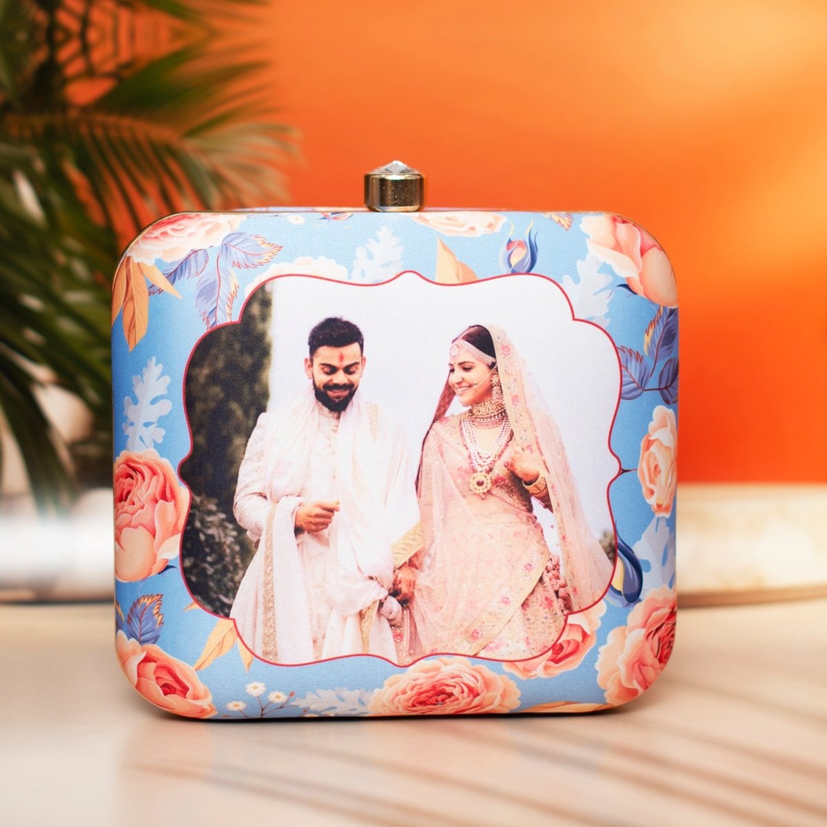 Artklim Blue Based Floral Printed Customized Clutch