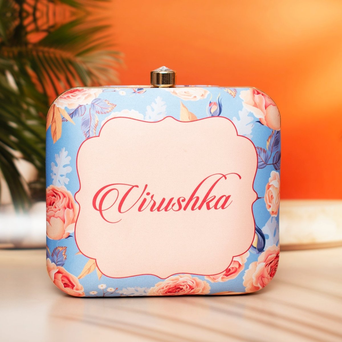 Artklim Blue Based Floral Printed Customized Clutch