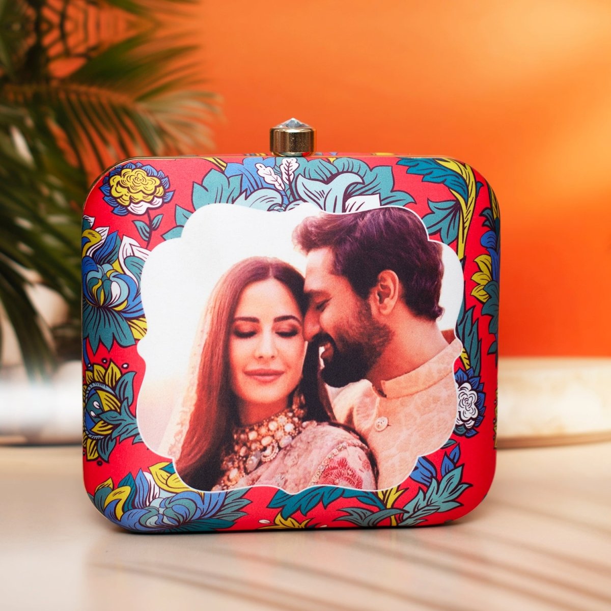 Artklim Red Based Floral Printed Customised Clutch