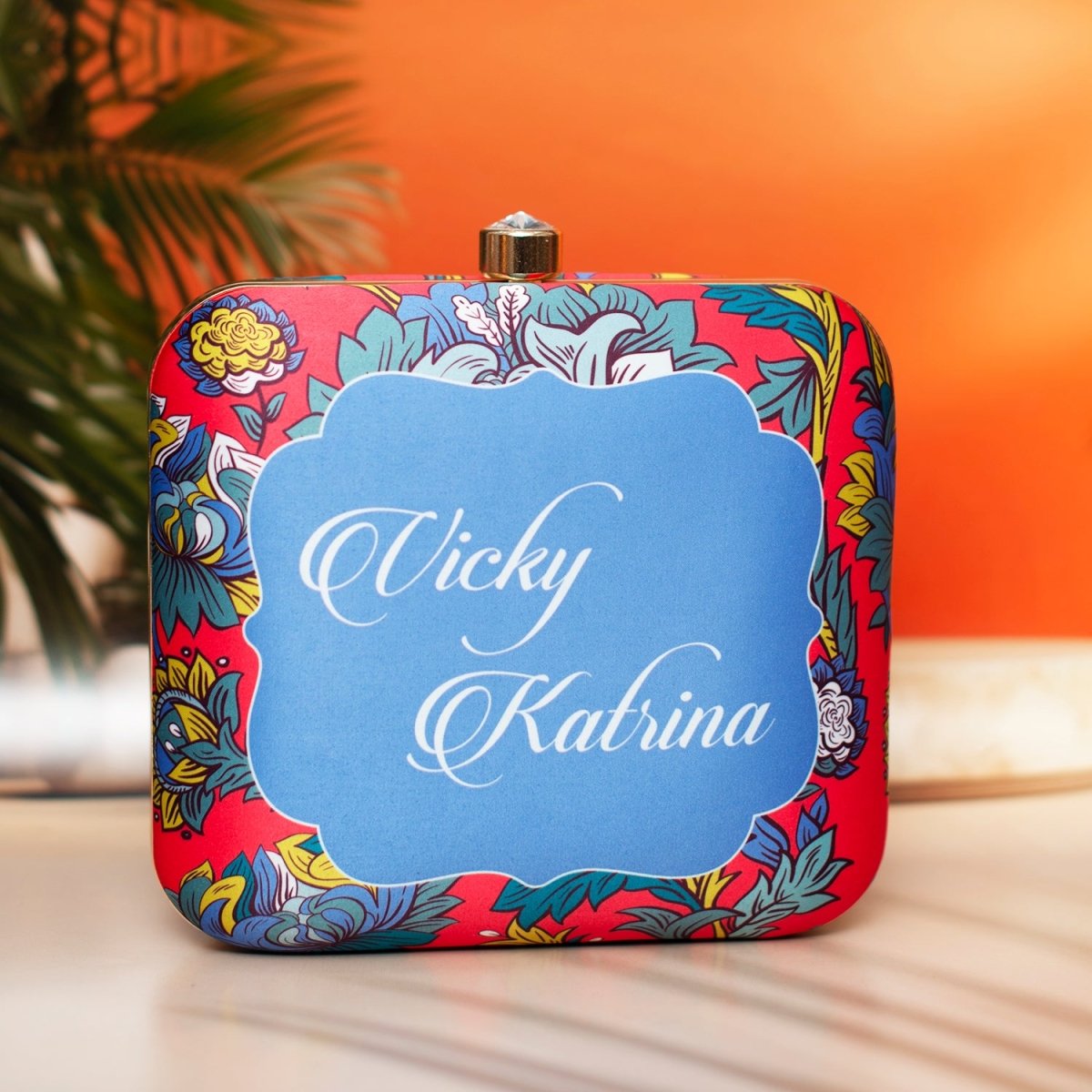 Artklim Red Based Floral Printed Customised Clutch