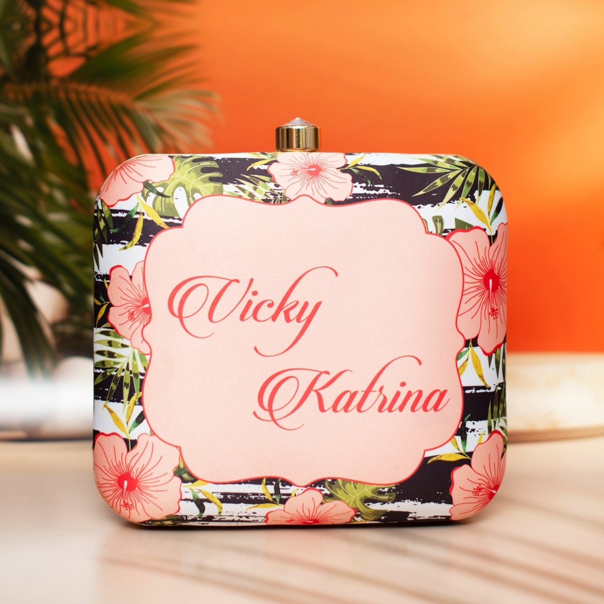 Artklim Black and White Based Floral Printed Customized Clutch