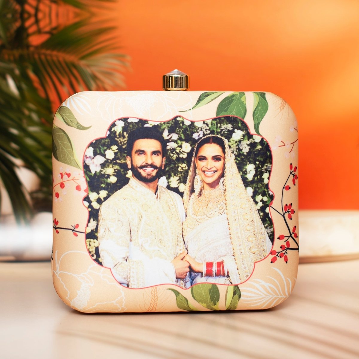 Artklim Beige Based Printed Customized Clutch