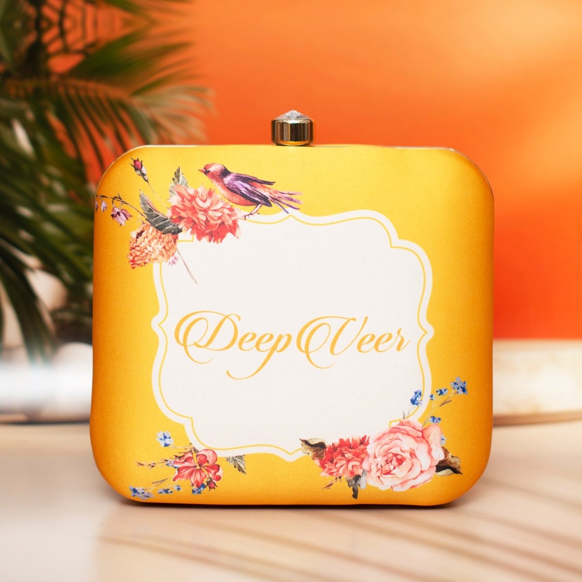 Artklim Mustard Based Printed Customized clutch