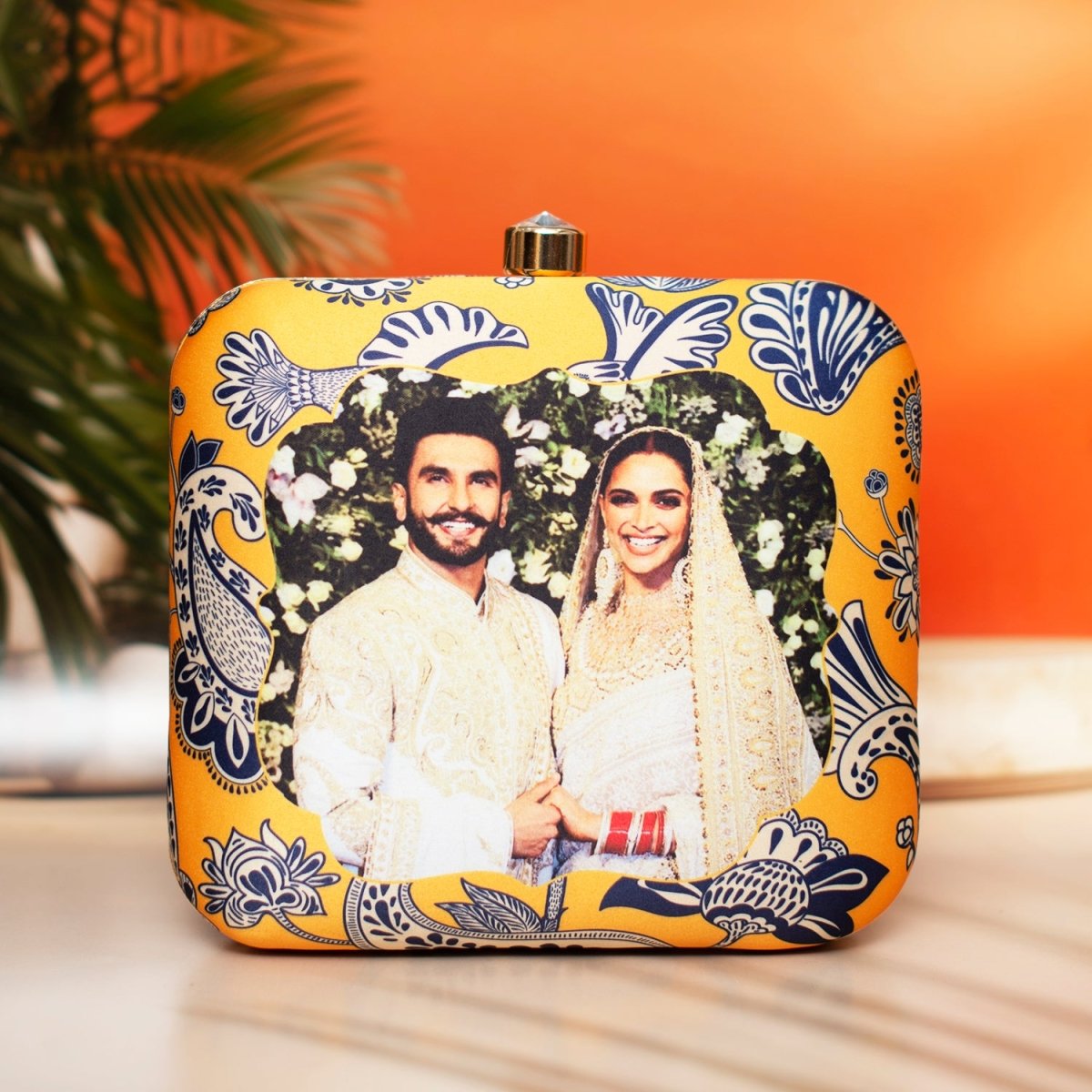 Artklim Yellow Based Bird Printed Customized Clutch