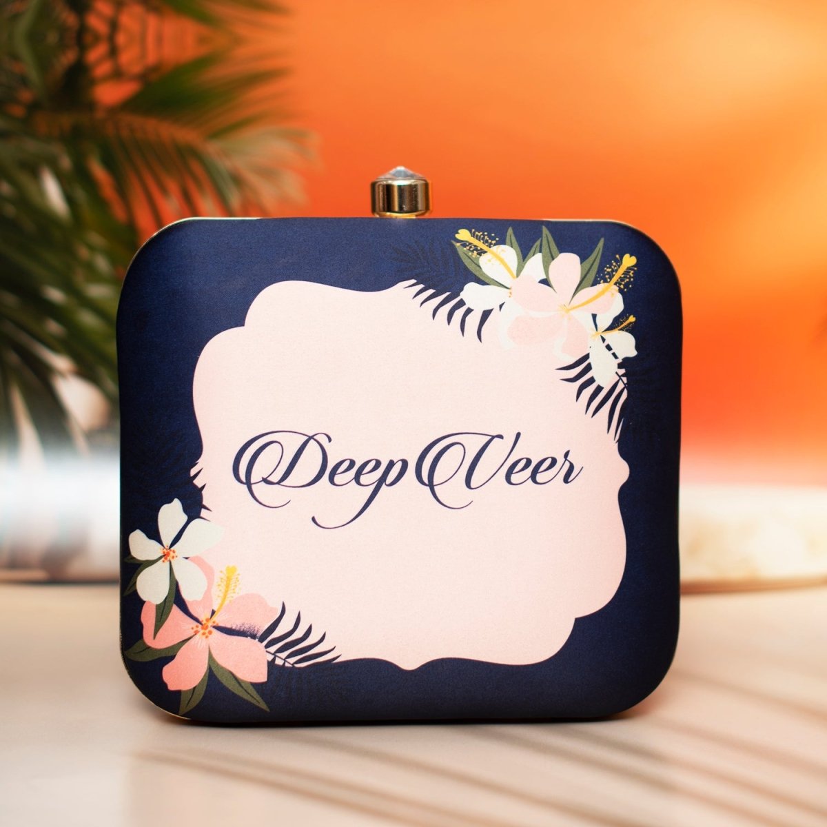 Artklim Black Based Floral Printed Customized clutch