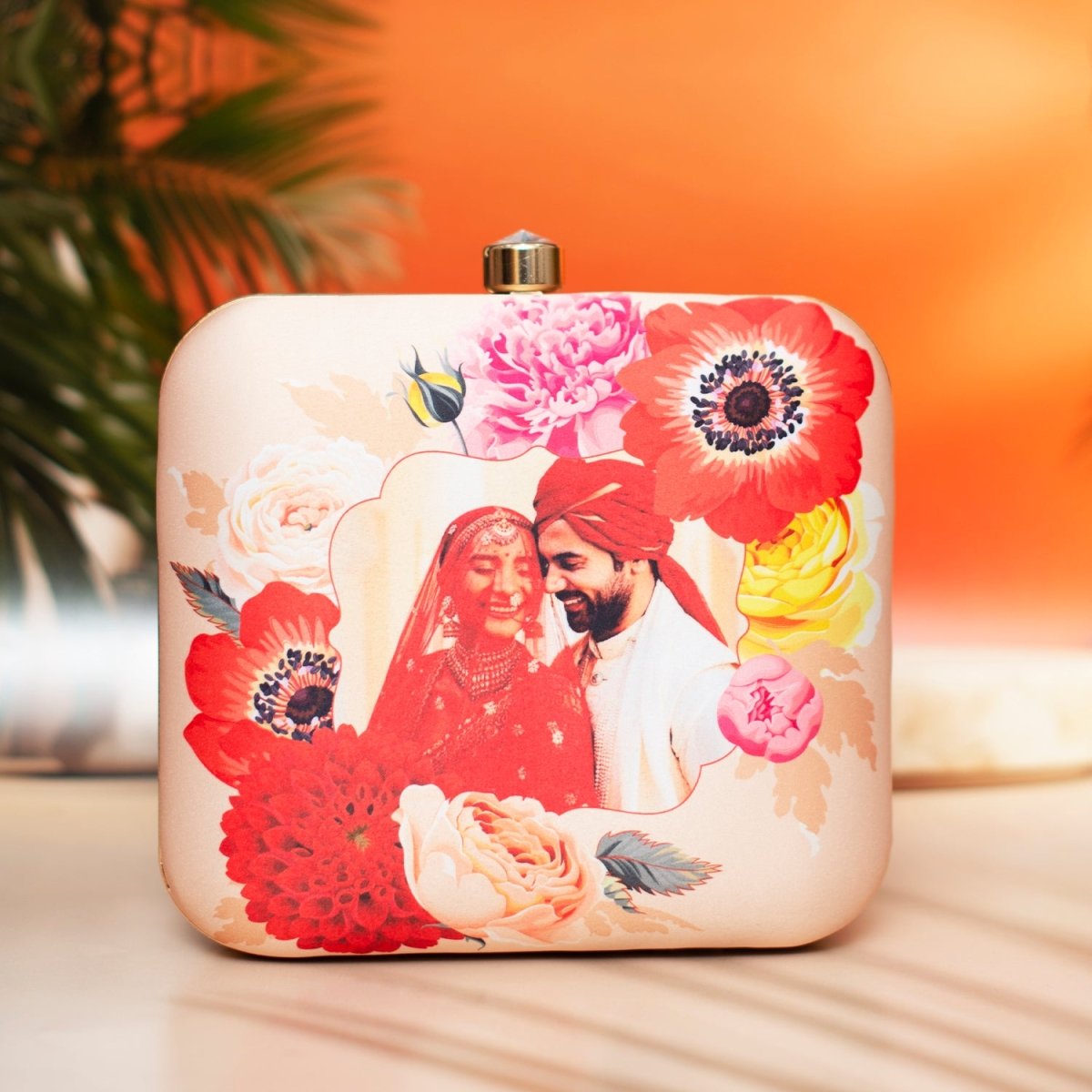 Artklim Beige Based Floral Printed Customized clutch