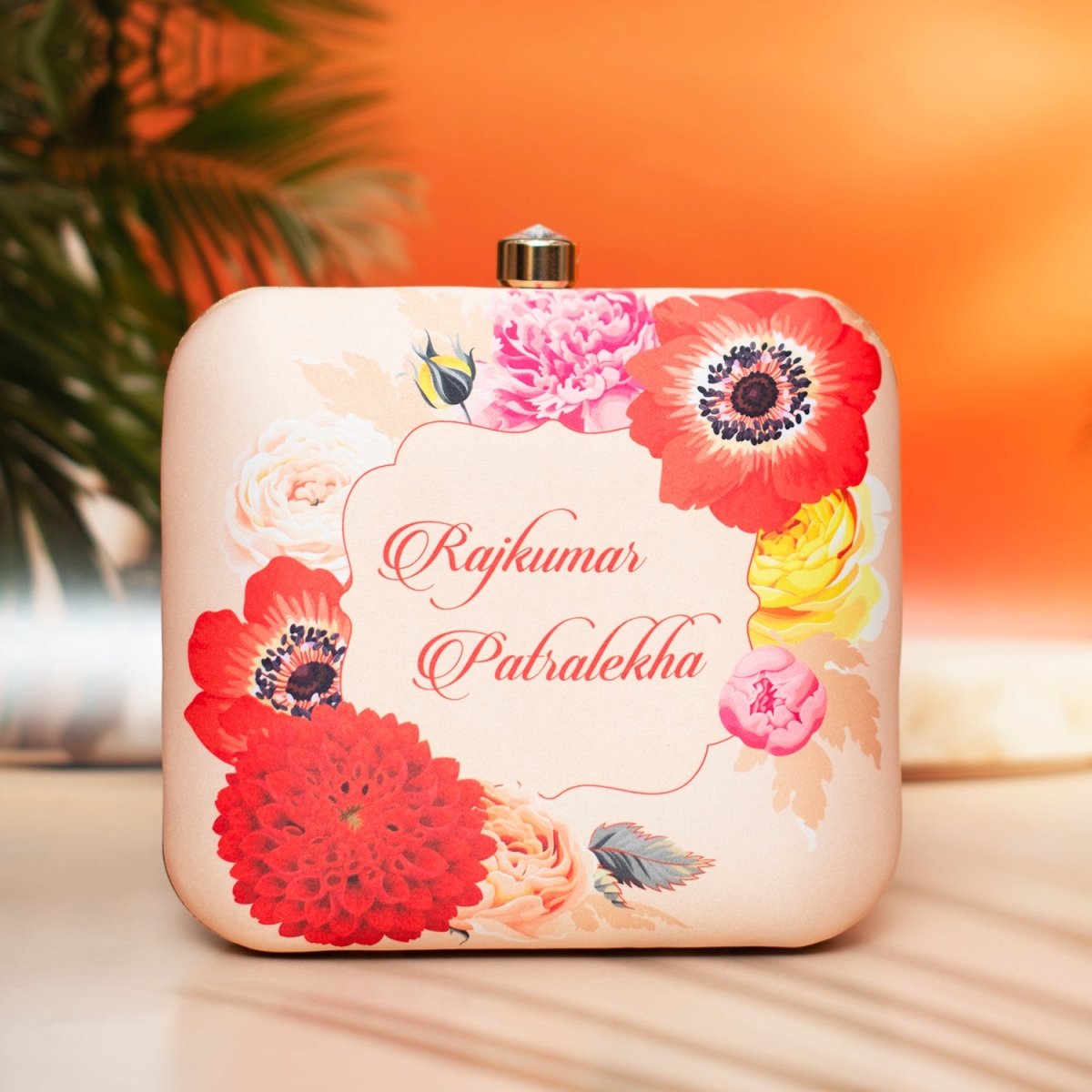 Artklim Beige Based Floral Printed Customized clutch