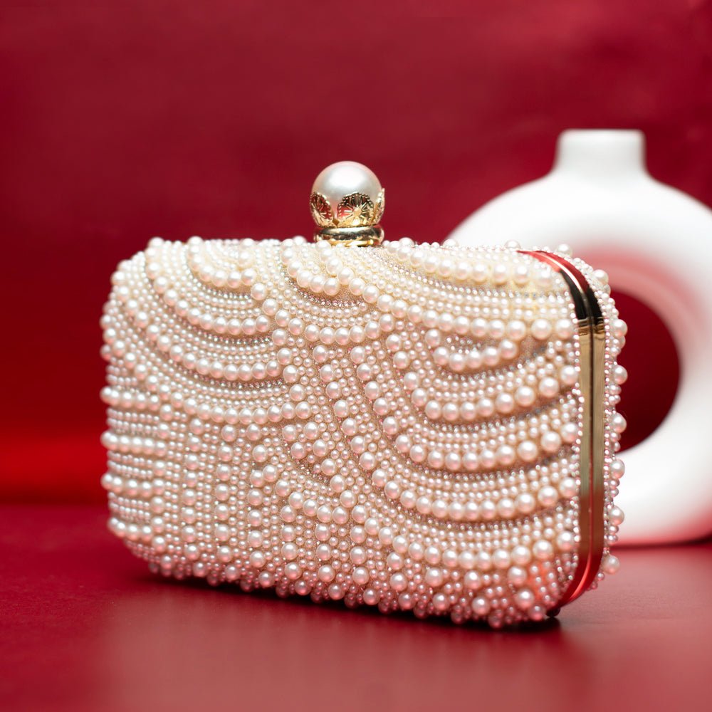 White Pearl Beaded Evening Clutch