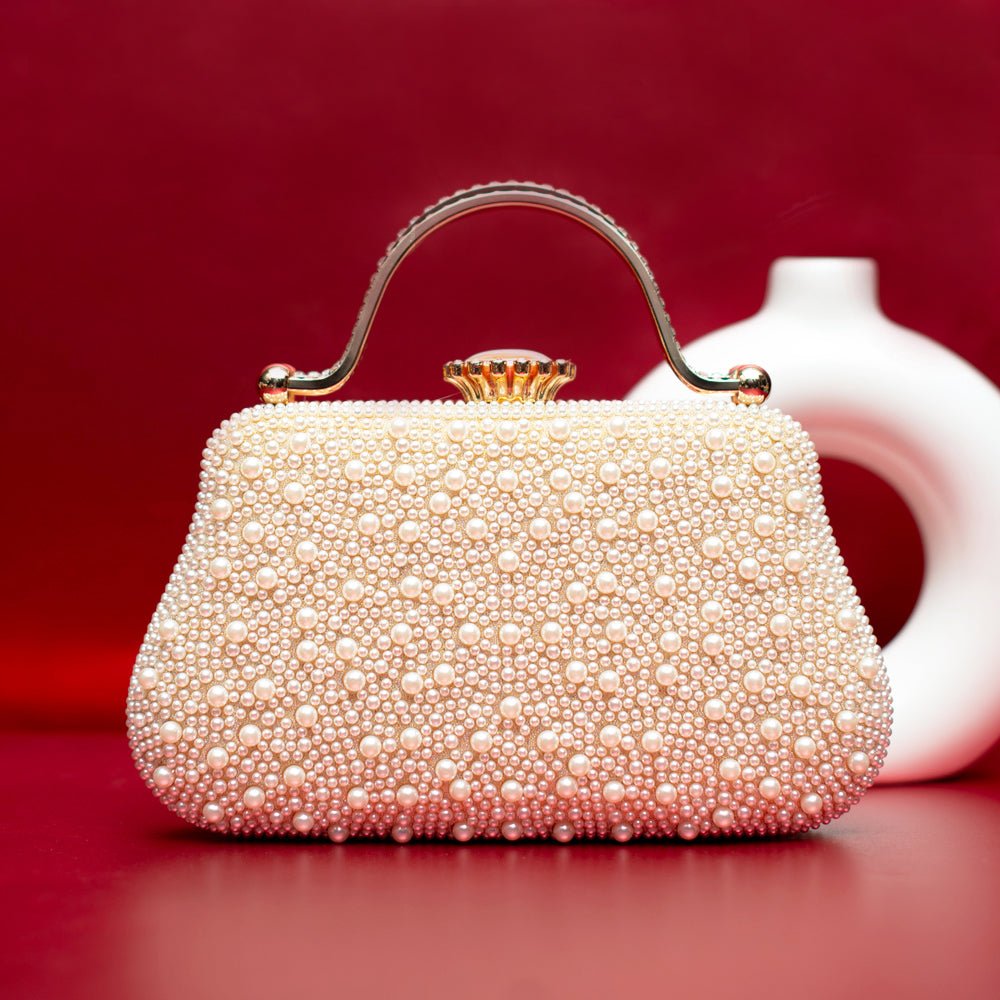 White Pearl Beaded Party Clutch