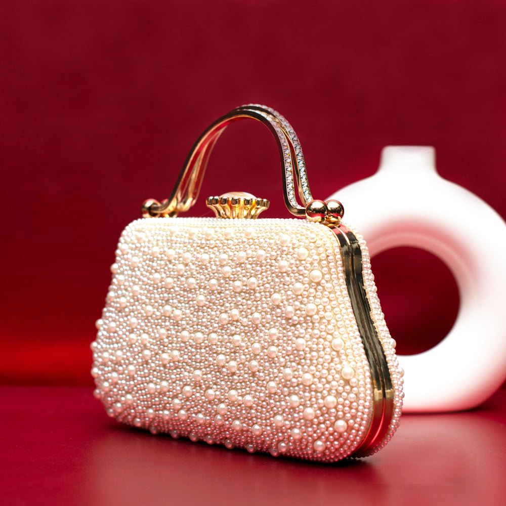 White Pearl Beaded Party Clutch