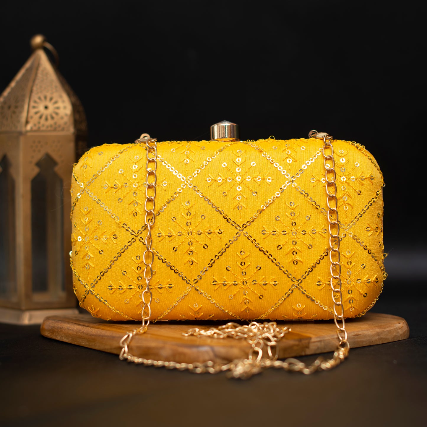 Artklim Yellow Color Clutch With Sequin