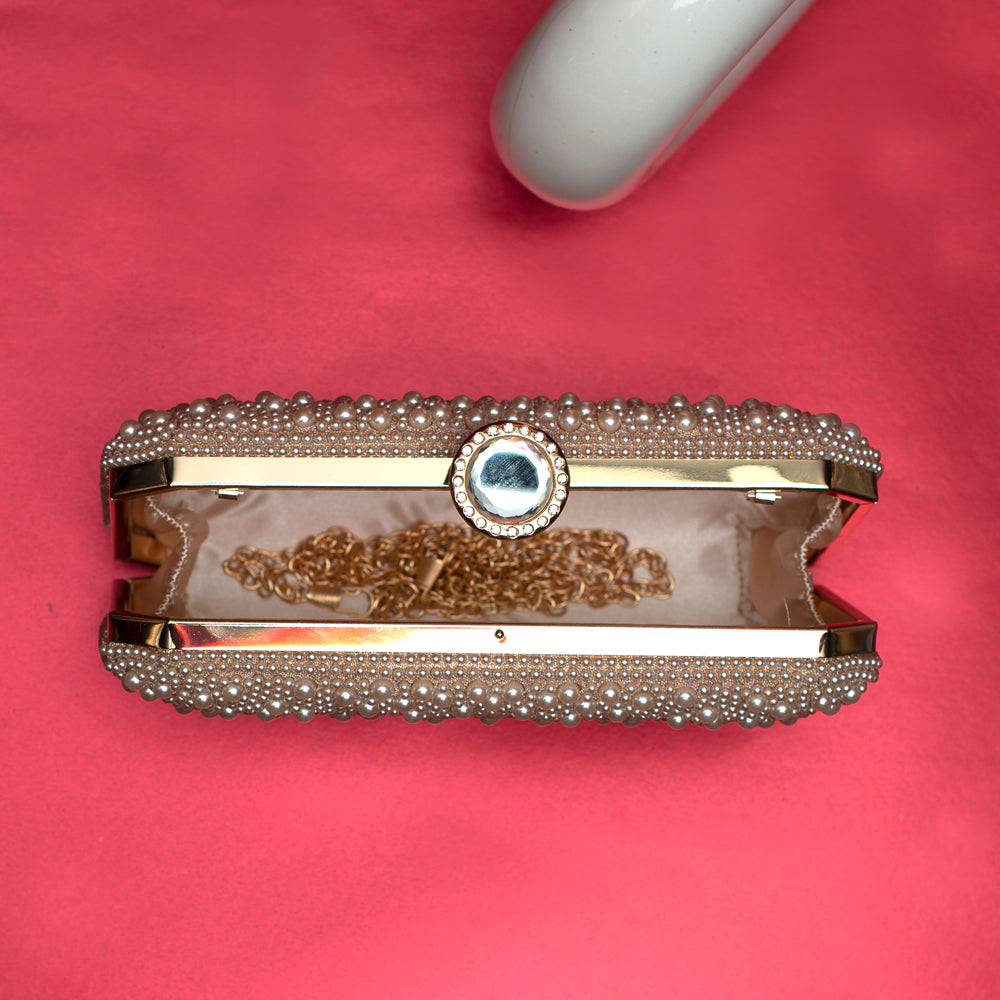Peach Stripe Pearl Beaded Evening Clutch