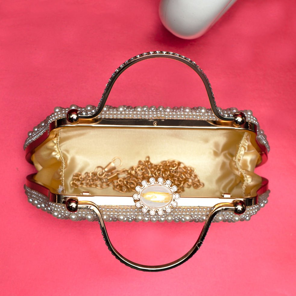 White Pearl Beaded Party Clutch