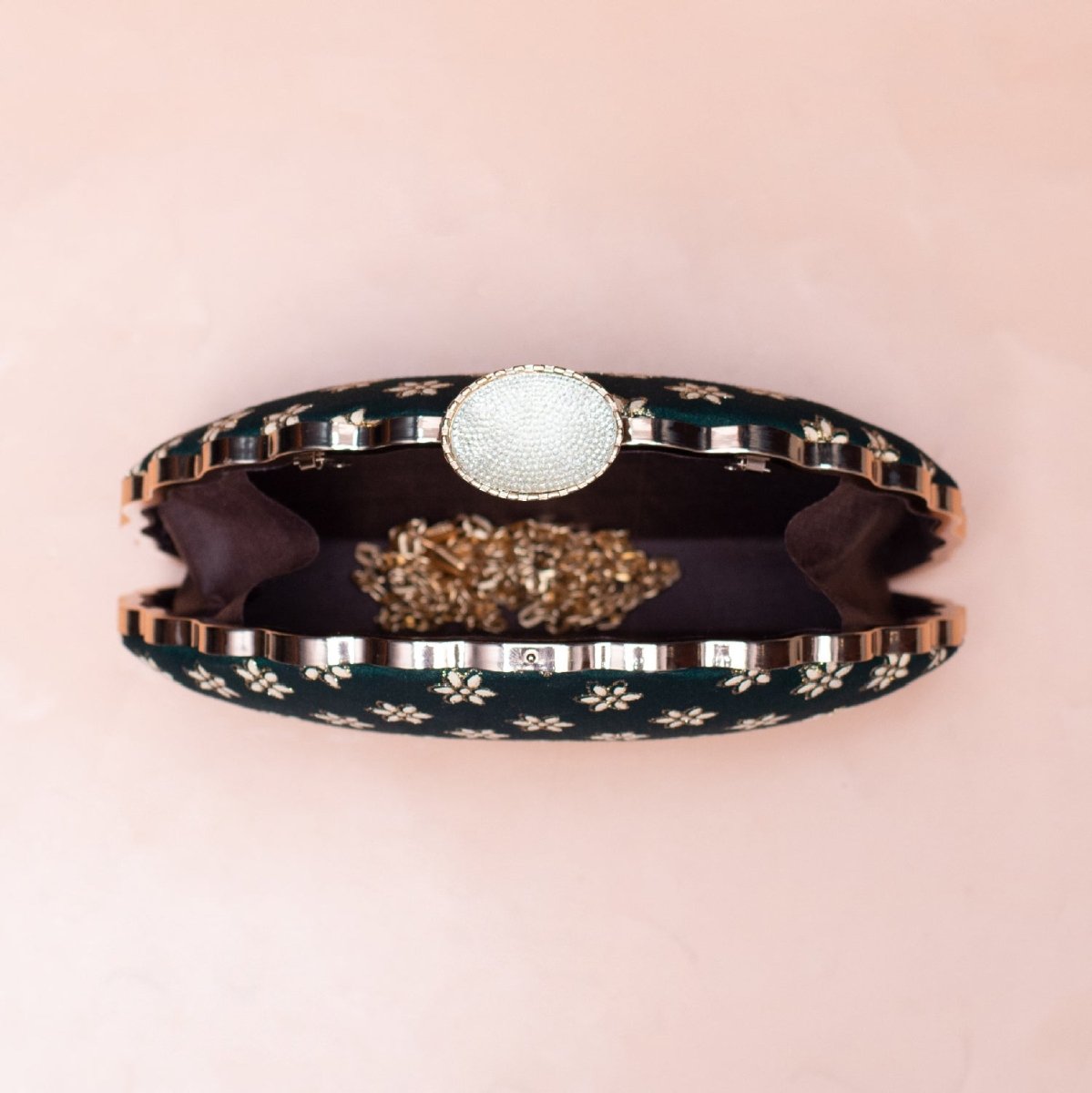 Artklim Black Based White Floral Embroidery Clutch