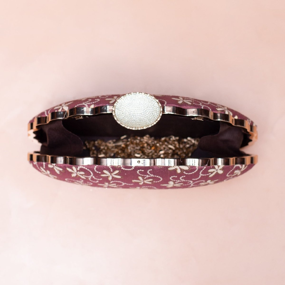 Artklim Rosy Brown Based Floral Embroidery Clutch