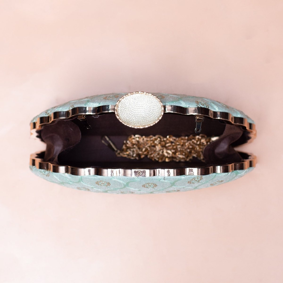 Artklim Light Blue Based Sequins Embroidery Clutch