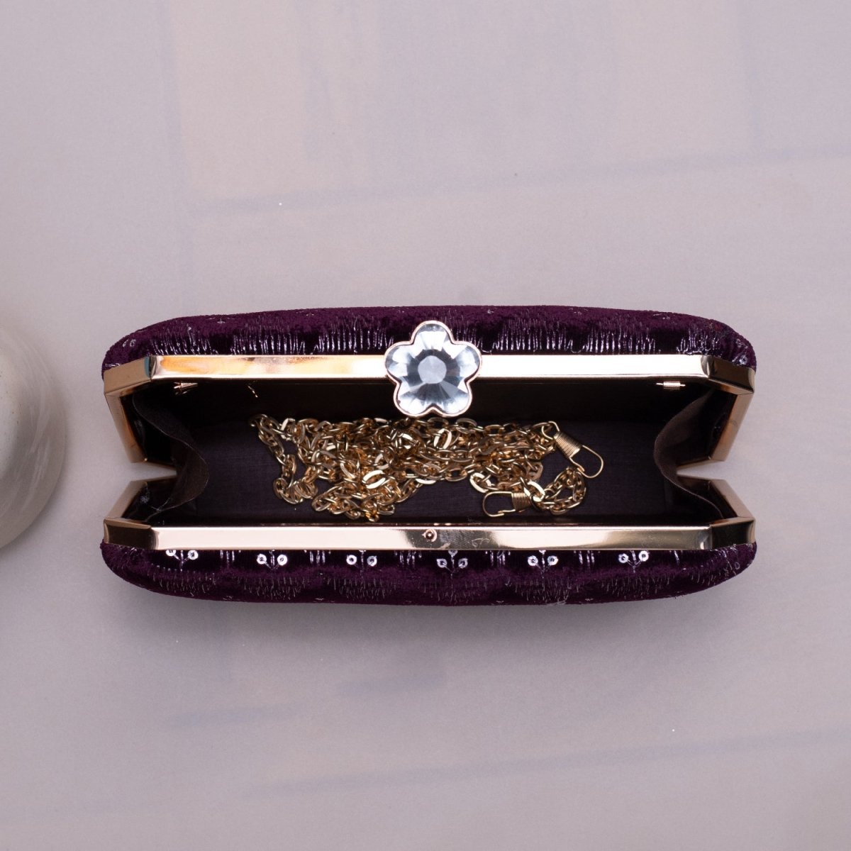 Artklim Purple Based Silver Sequins Embroidery Clutch