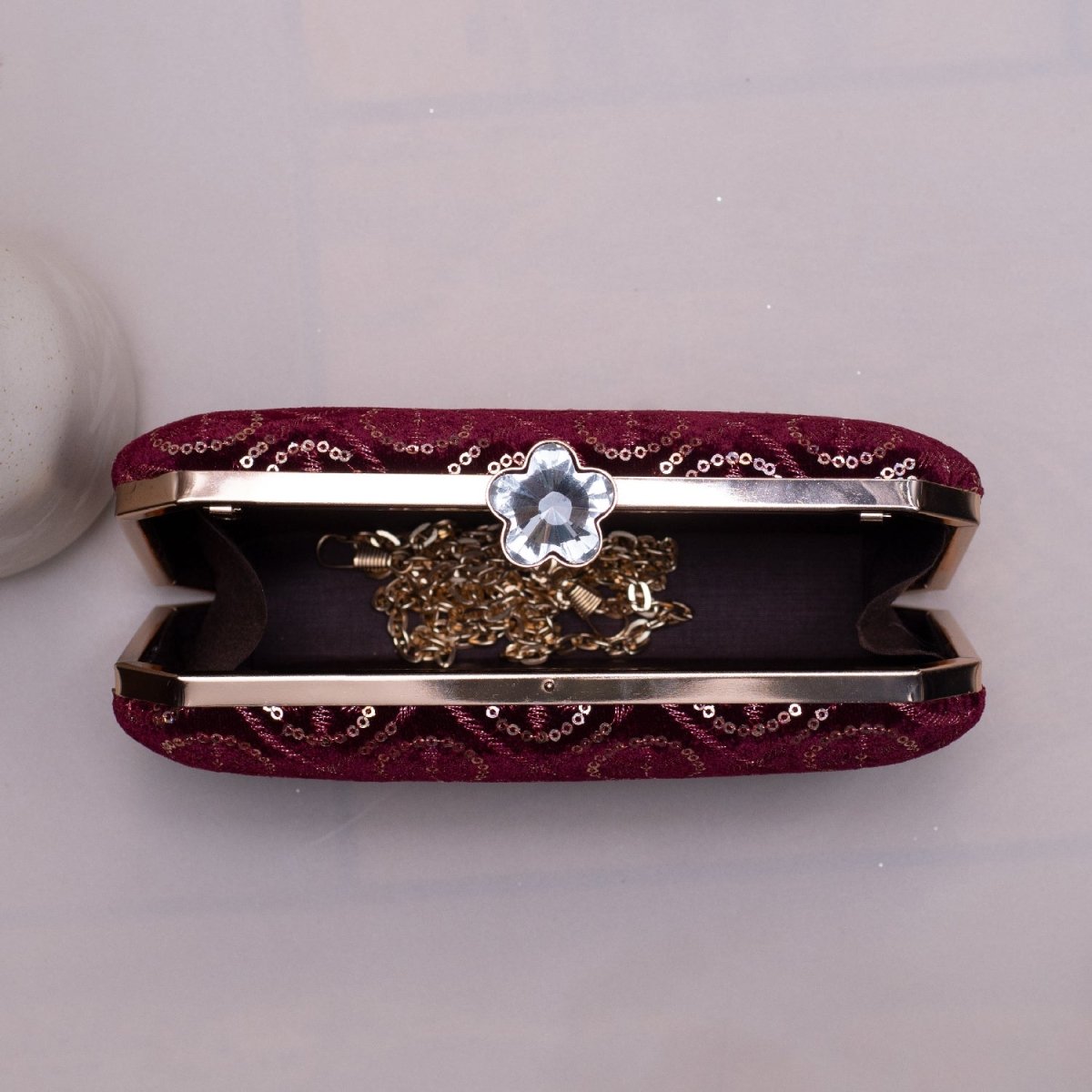 Artklim Maroon Based Silver Sequins Embroidery Clutch