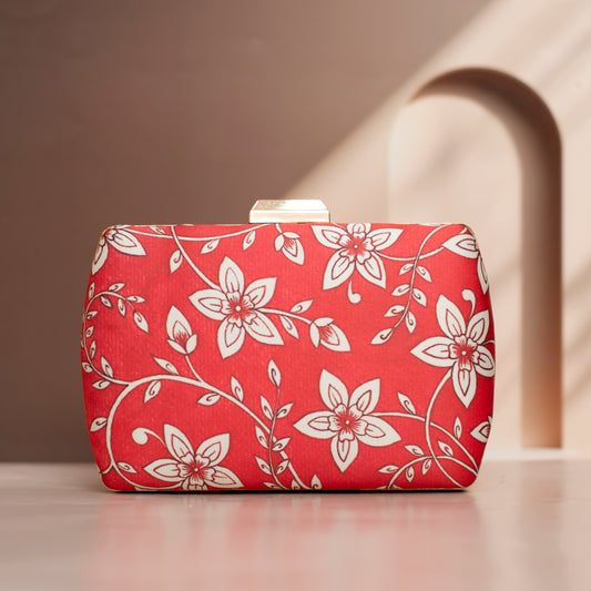 Artklim Red and White Floral Printed Clutch