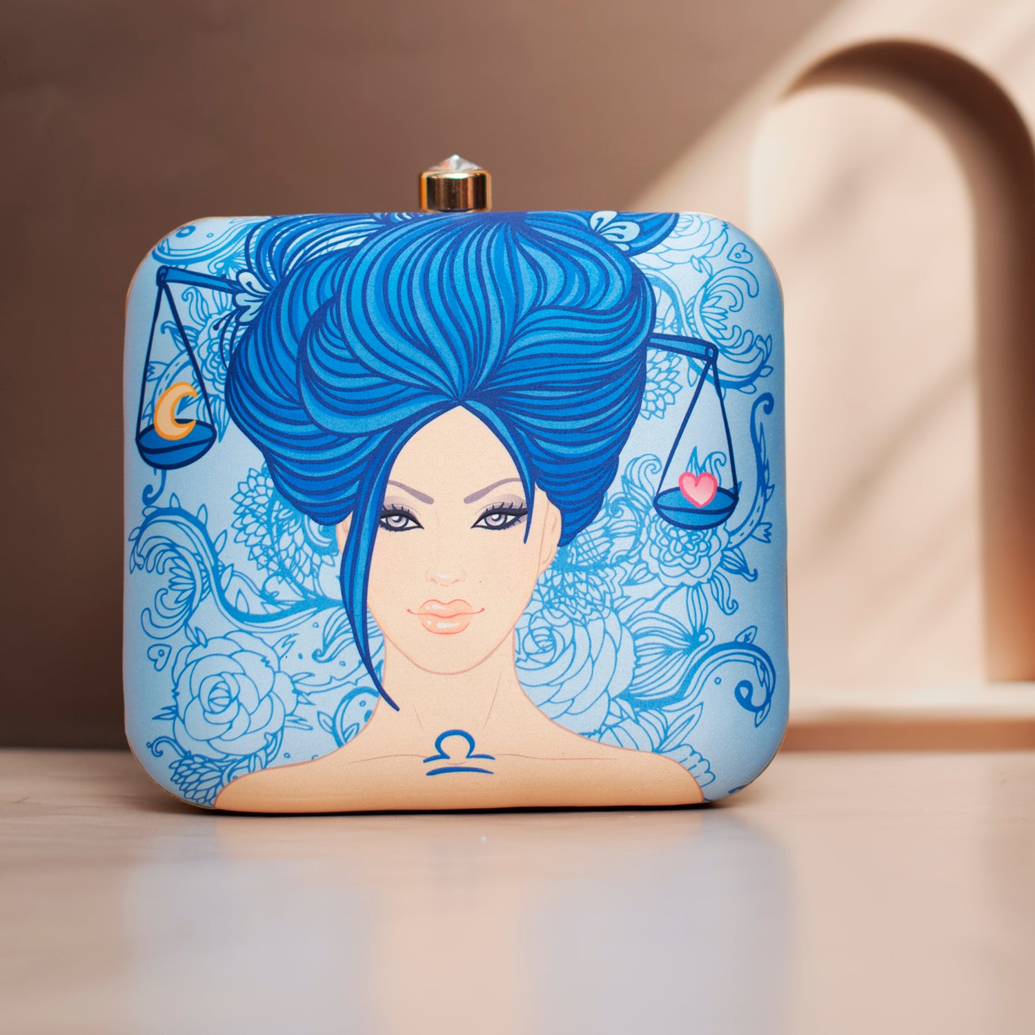 Blue Libra Sun Sign Customized Clutch