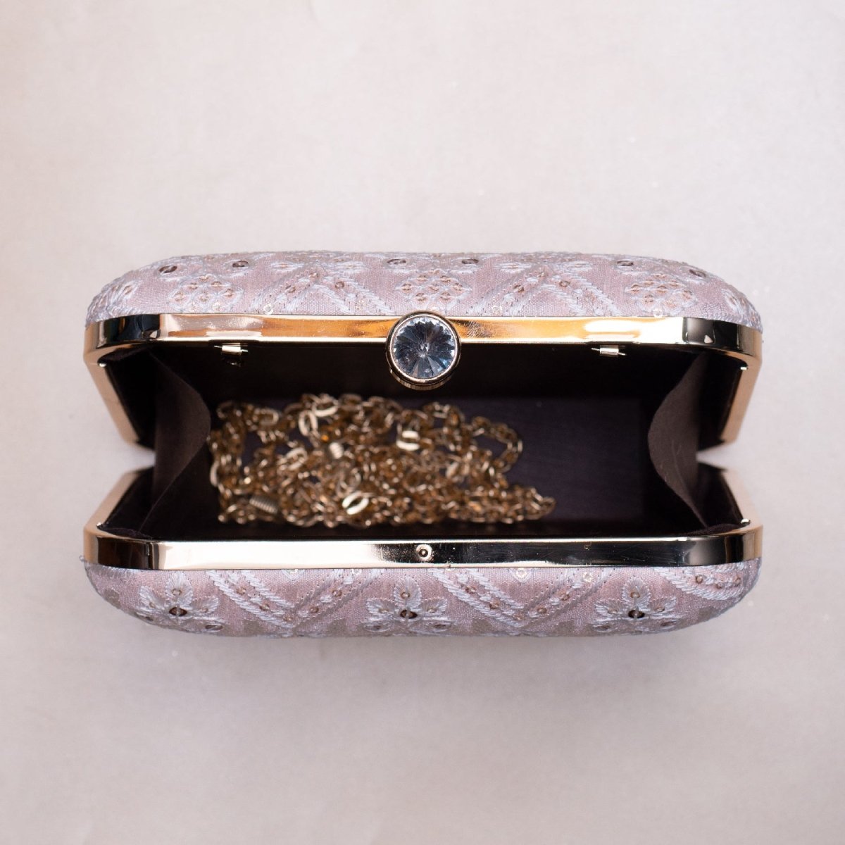 Artklim Pastel Pink Based White Threadwork Embroidery Clutch