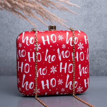 Artklim Red Based Christmas hohoho Printed Clutch