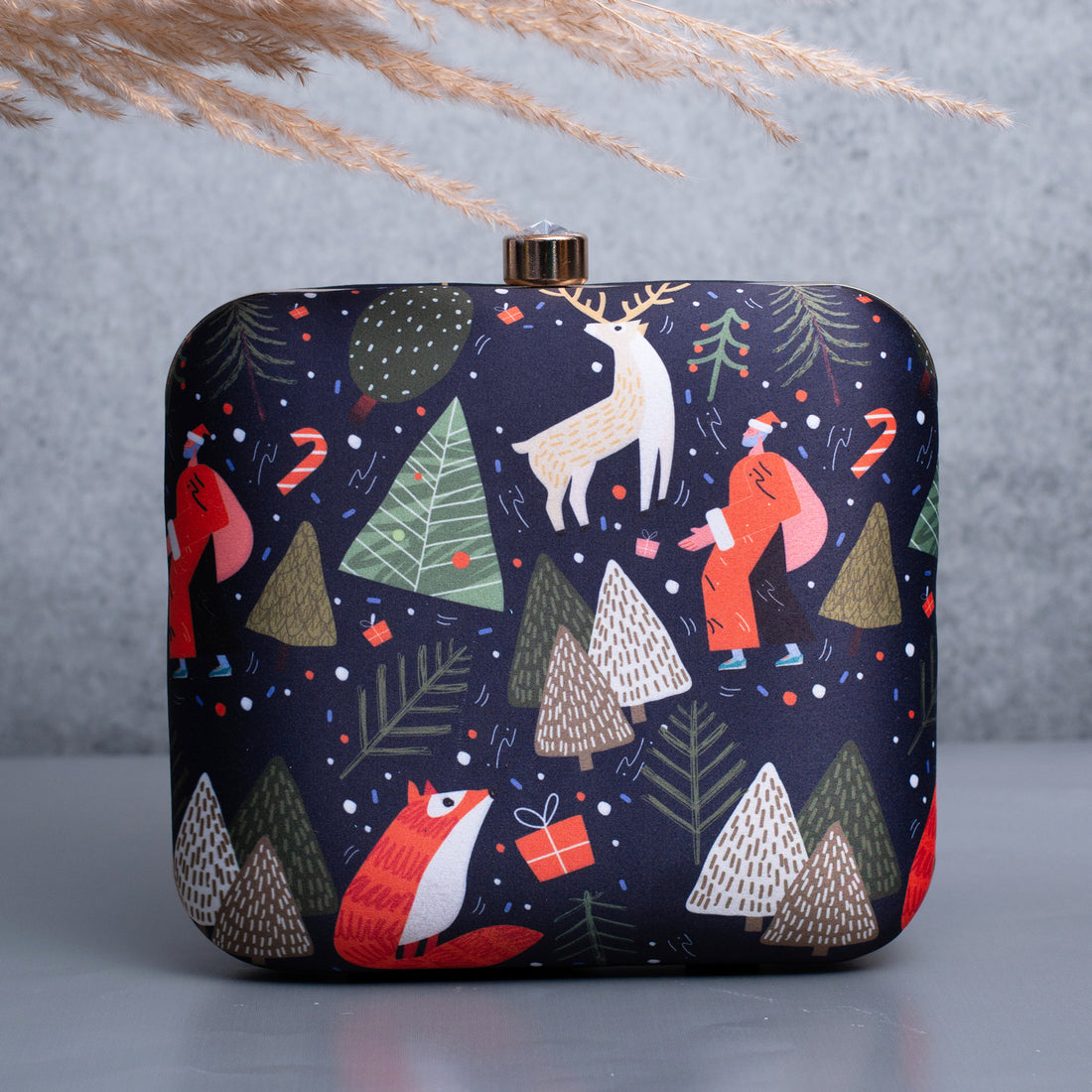 Artklim Blue Based Christmas Trees Printed Clutch