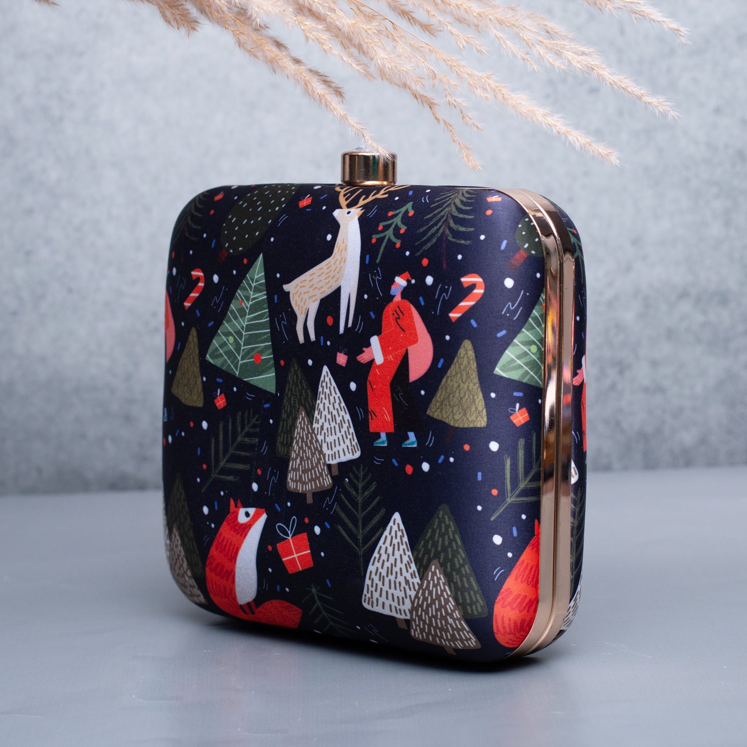 Artklim Blue Based Christmas Trees Printed Clutch