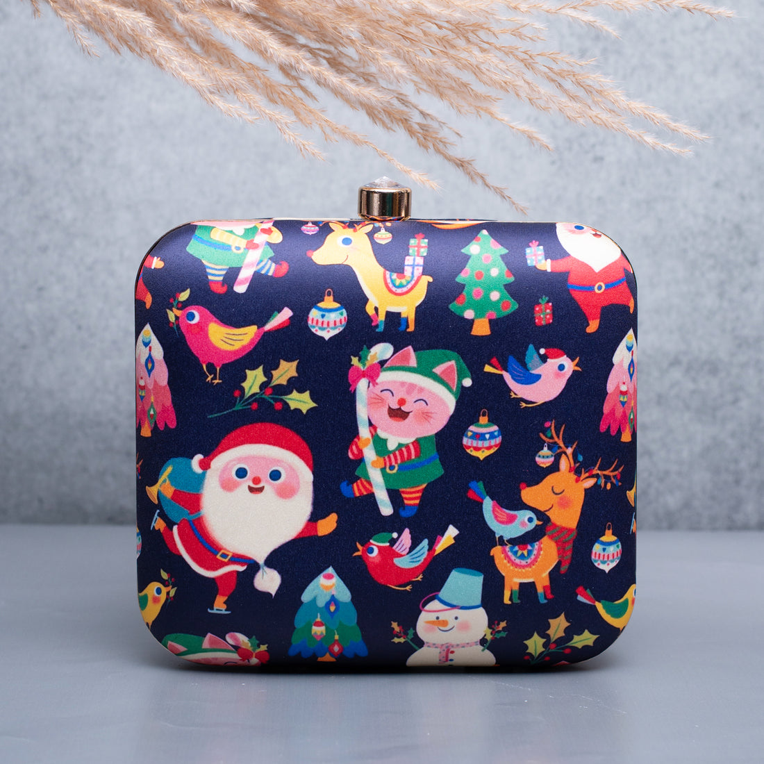 Artklim Blue Based Cute Santa Claus Printed Clutch