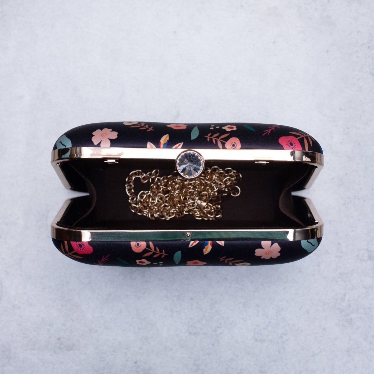 Artklim Black Based Red Reindeer Printed Clutch
