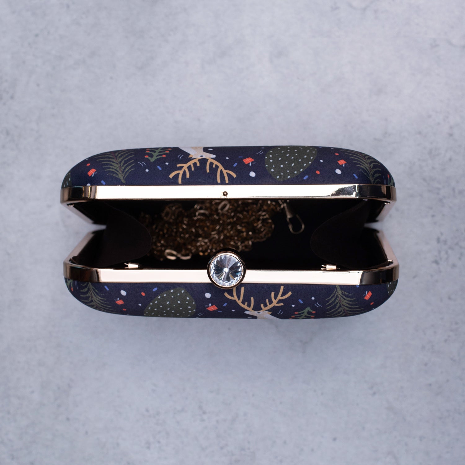 Artklim Blue Based Christmas Trees Printed Clutch