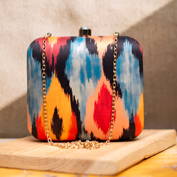 Multicoloured Ikkat Printed Clutch