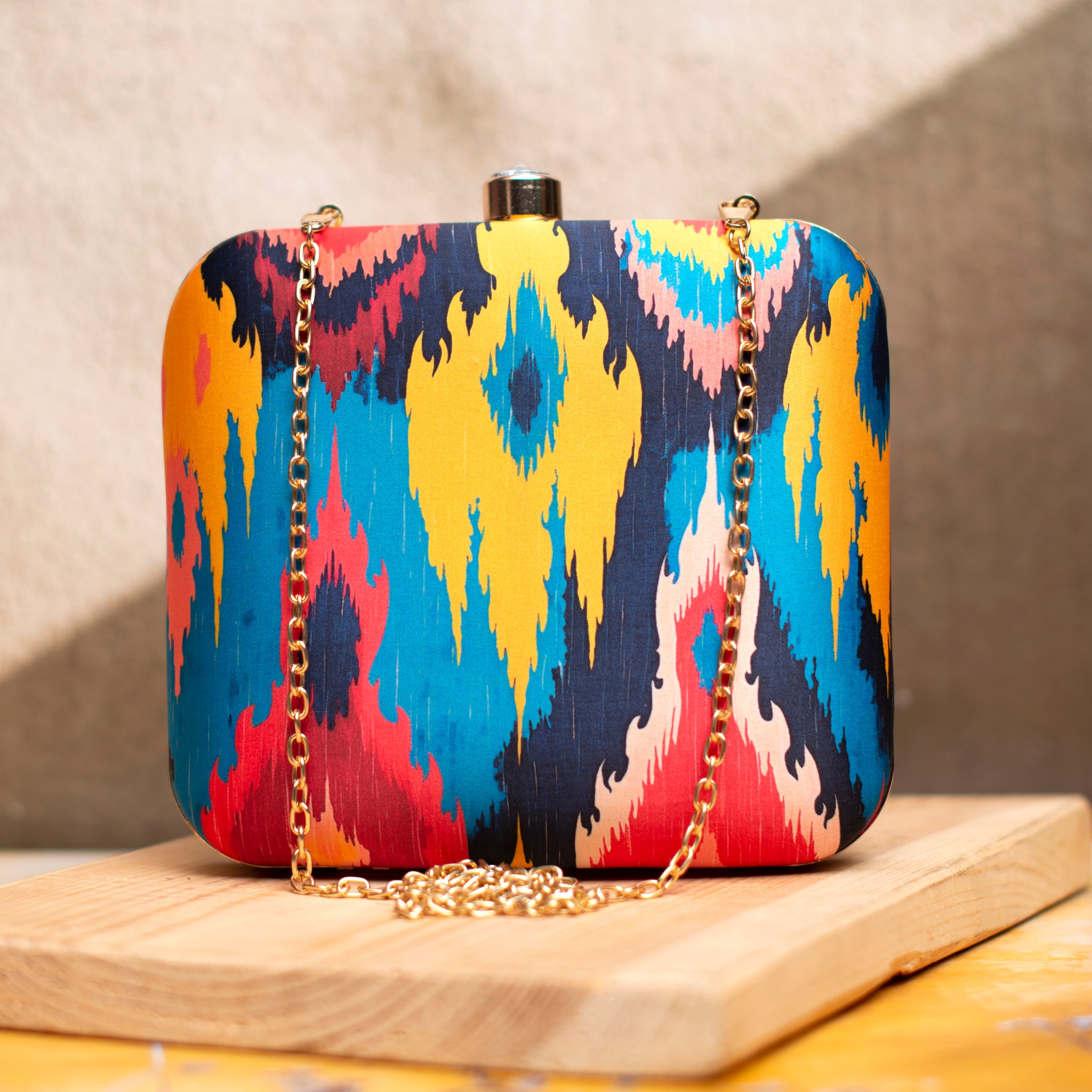 Multicoloured Ikkat Printed Clutch