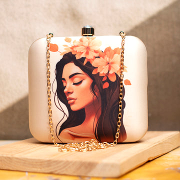 Floral Lady Portrait Printed Clutch