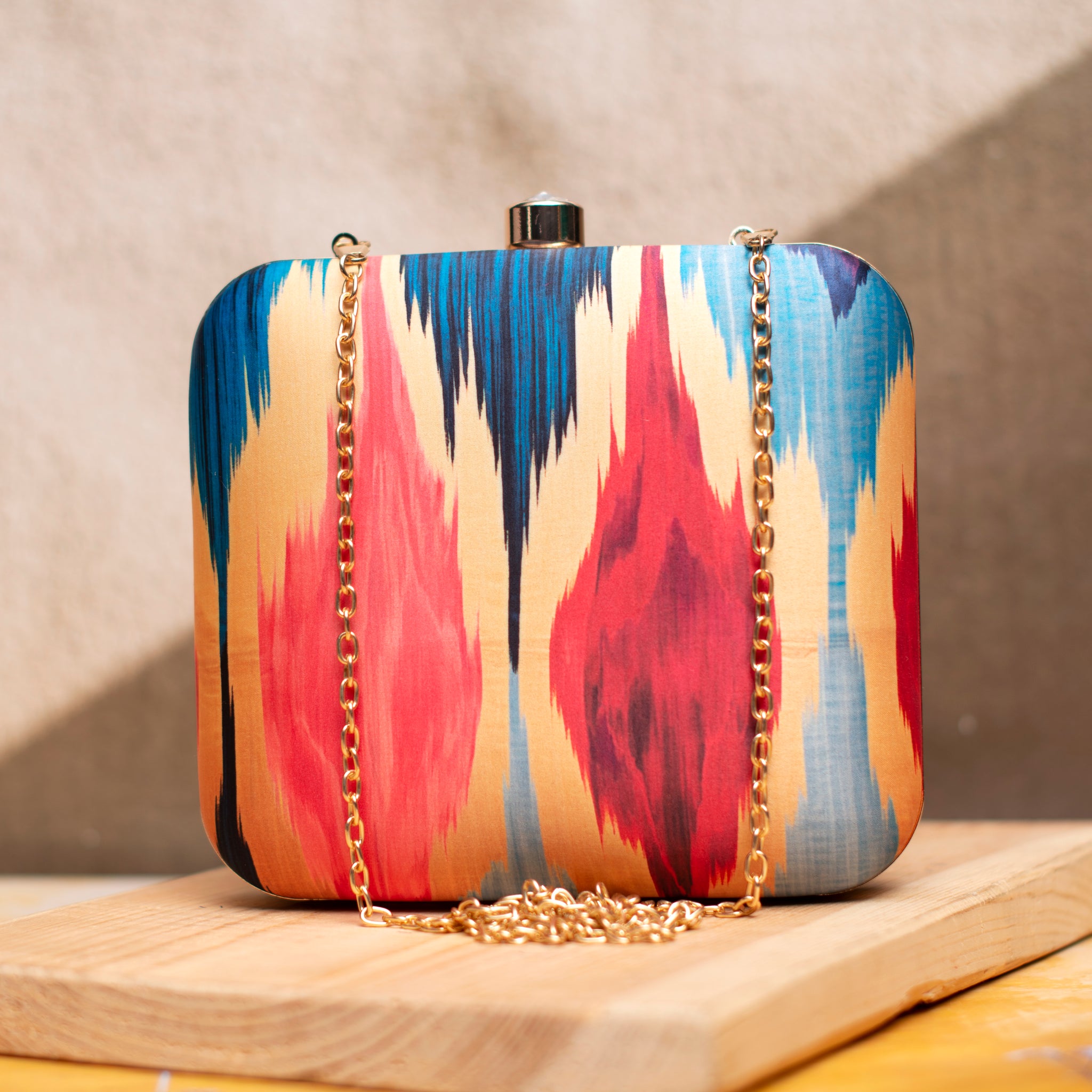 Multicoloured Ikkat Printed Clutch