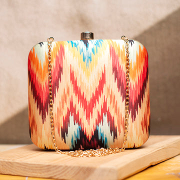 Multicoloured Ikkat Printed Clutch