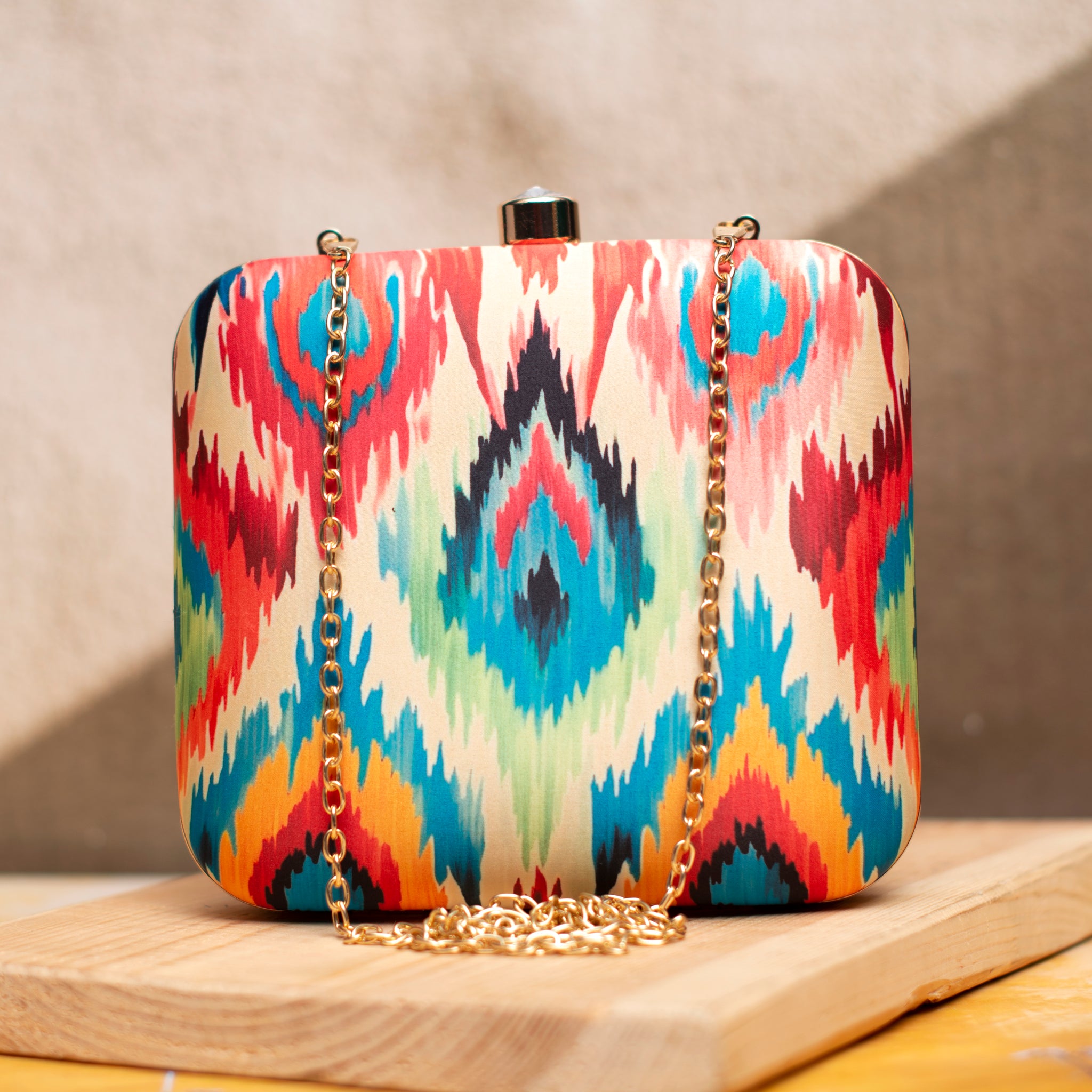 Multicoloured Ikkat Tie-Dye Fusion Printed Clutch