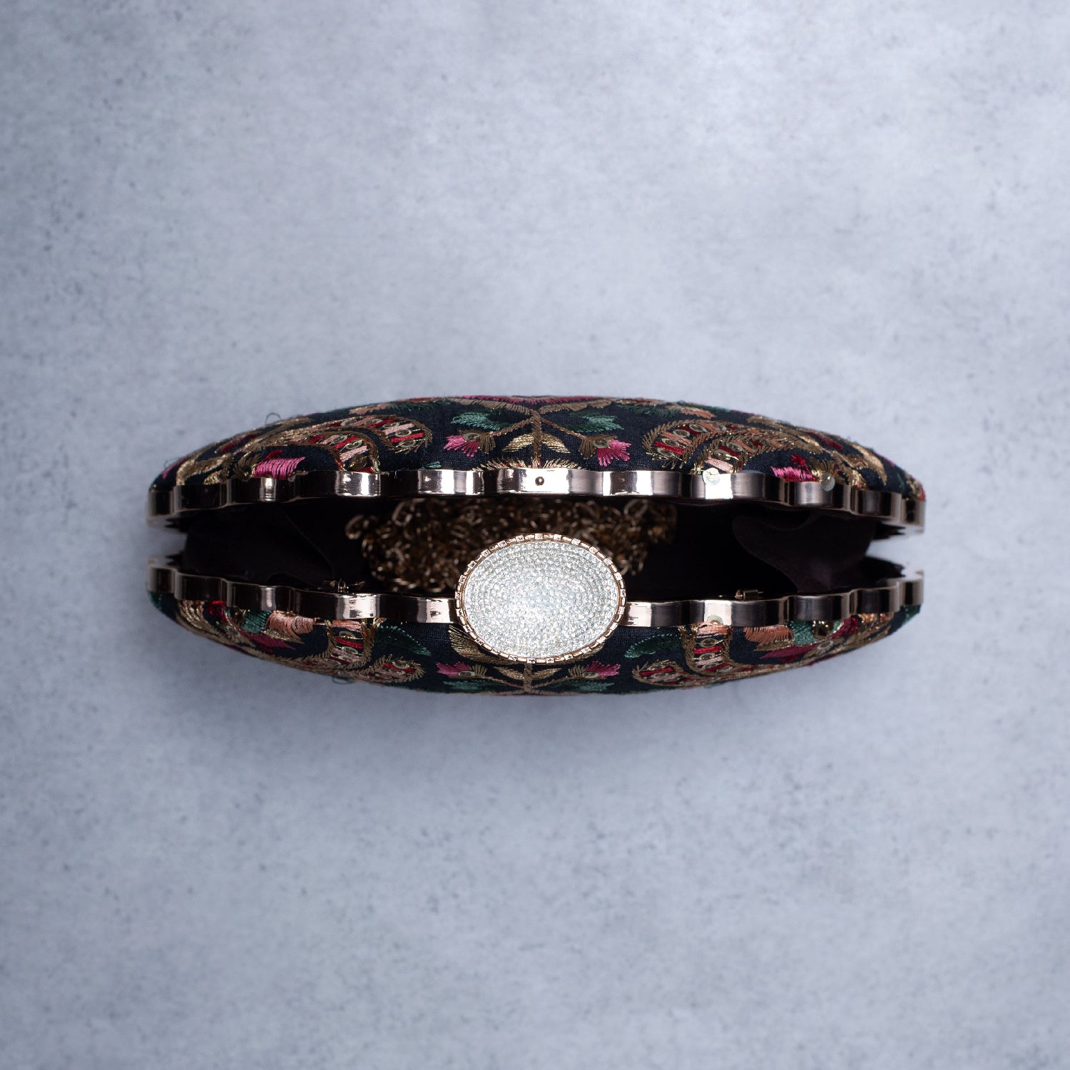 Artklim Black Based Multicolored Threadwork Pattern Embroidery Clutch