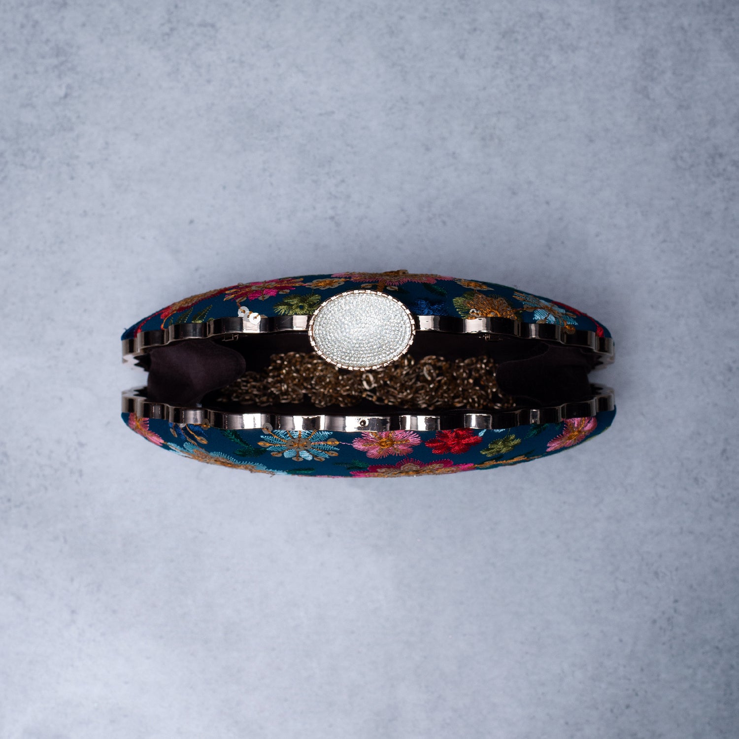 Artklim Blue Based Multicolored Floral Embroidery Clutch