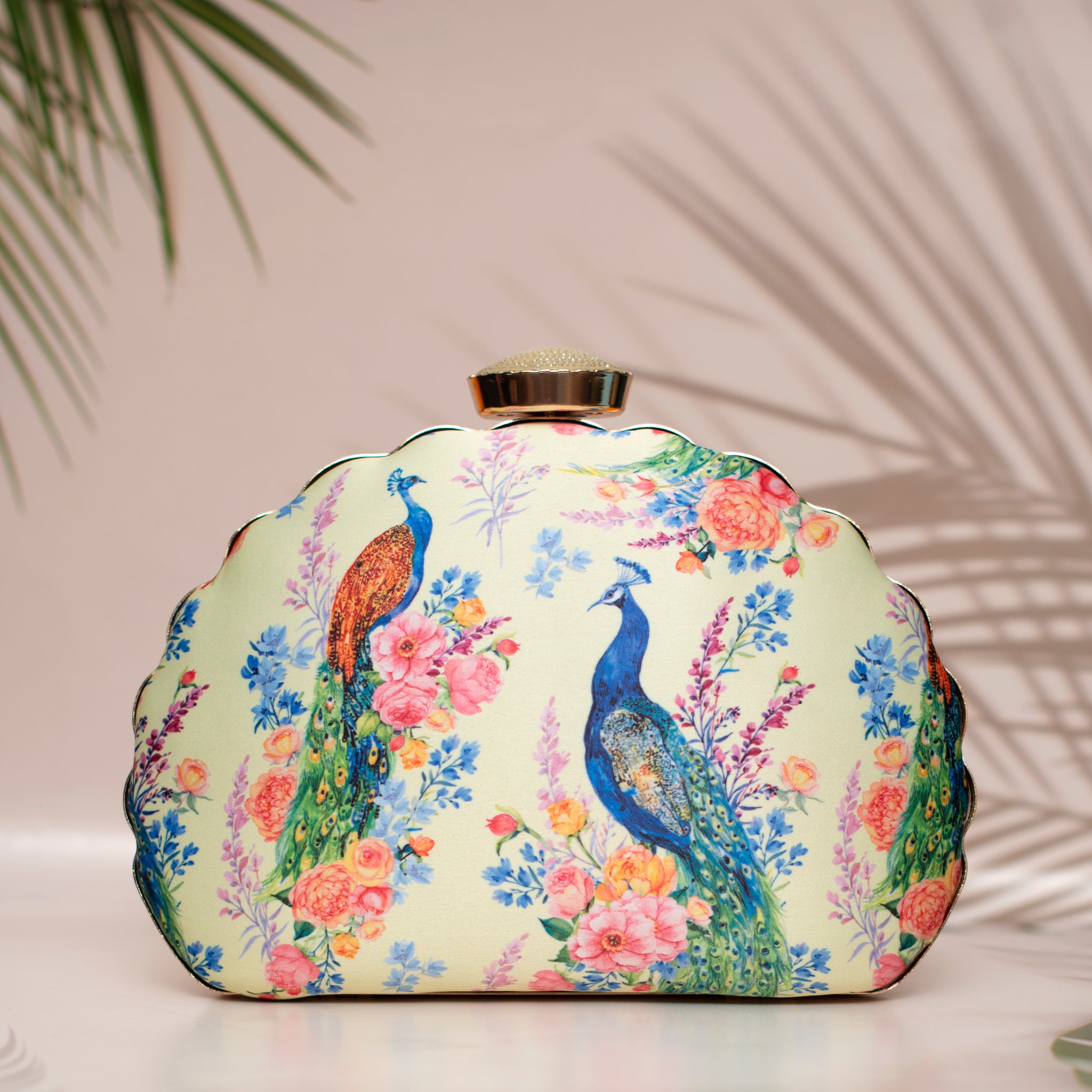 Artklim Peacock Printed D-shape Clutch