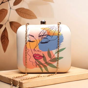 Abstract Art Face Printed Clutch