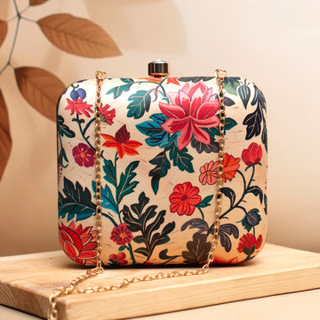 Red And Pink Floral Printed Clutch