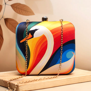 Multicolored Swan Printed Clutch