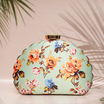 Artklim Blue Floral Printed D-shape Clutch